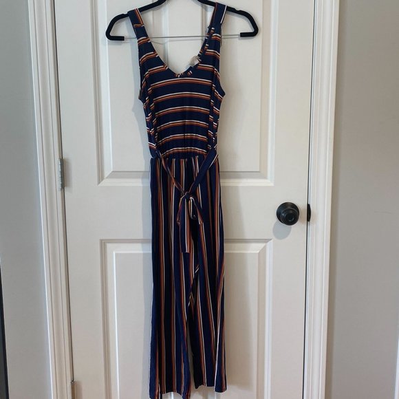 Caution‎ to the Wind Navy Striped Pants Romper - Size Small - Picture 1 of 5